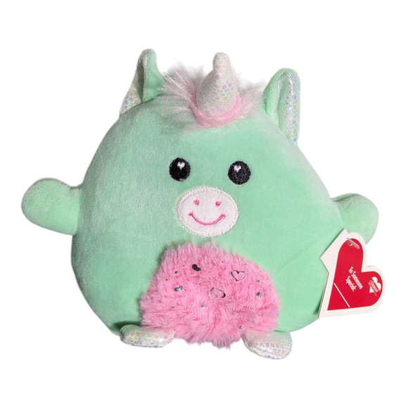 Valentine Plushie - Cute Teal Unicorn with Pink Belly - New with Tag - Picture 1 of 8